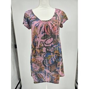 Entity Womens Pink Abstract Polka Dot‎ Cap Sleeve Tunic Top Size M Made in USA